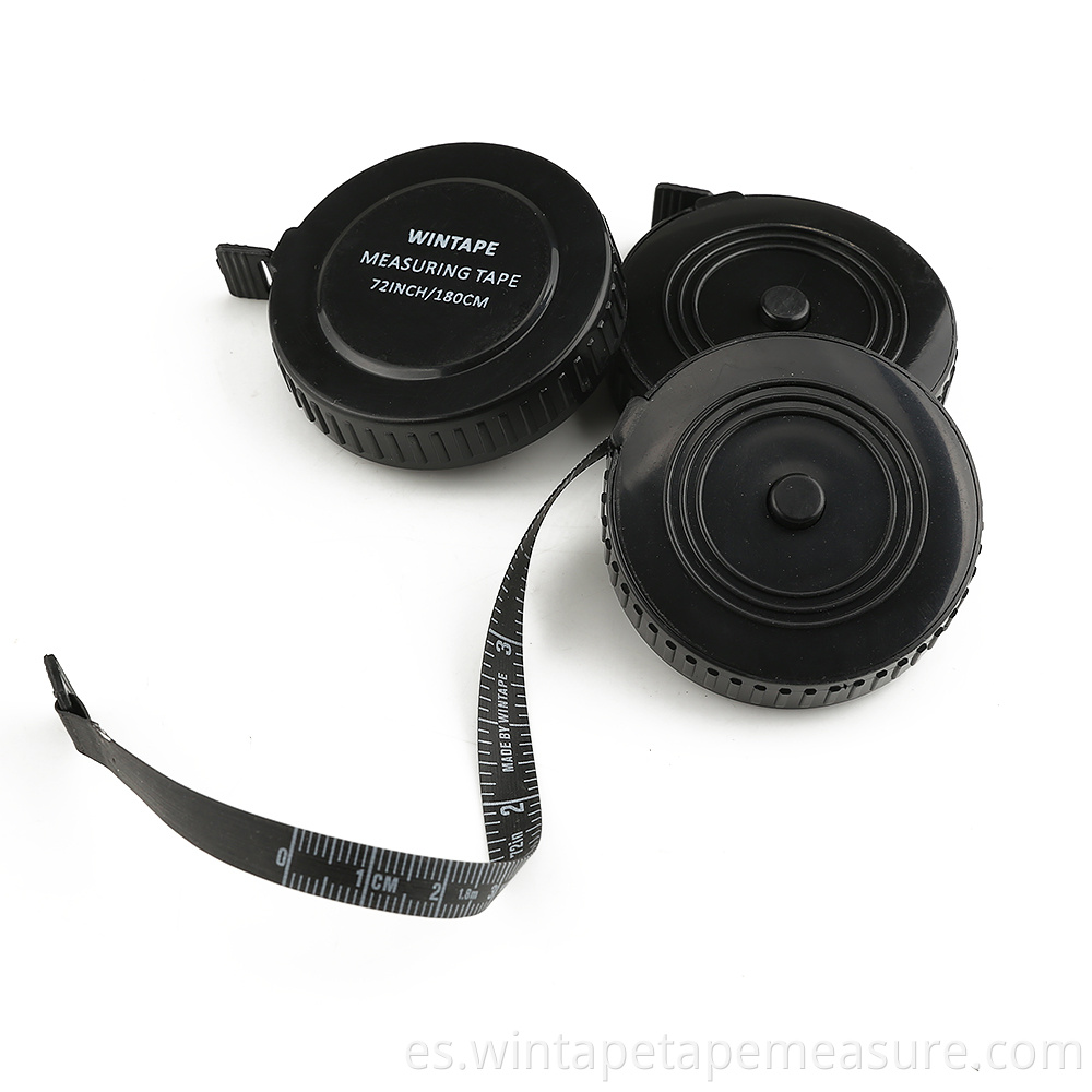 Herramienta redonda modificada para requisitos particulares promocional de la cinta métrica de la cinta negra barata de la medida con el botón